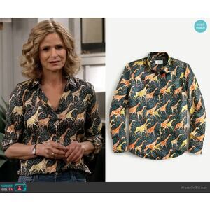 J.Crew Collection 100% Silk Twill Safari Button Down Shirt Size 2 Giraffe Safari